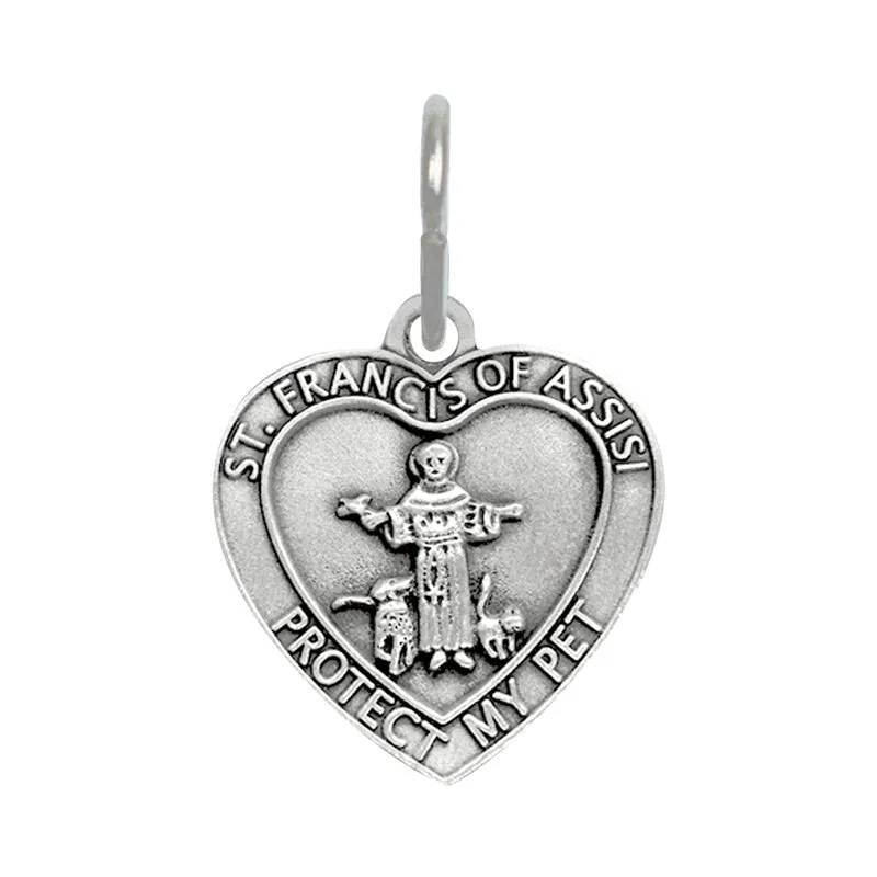 1-1/2 Inch Pewter Heart and St. Francis Pet Medal