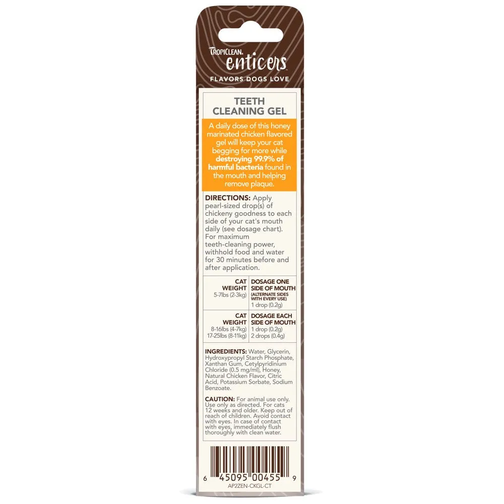 15% OFF: Tropiclean Enticers Honey Marinated Chicken Flavor Teeth Cleaning Gel For Cats 2oz