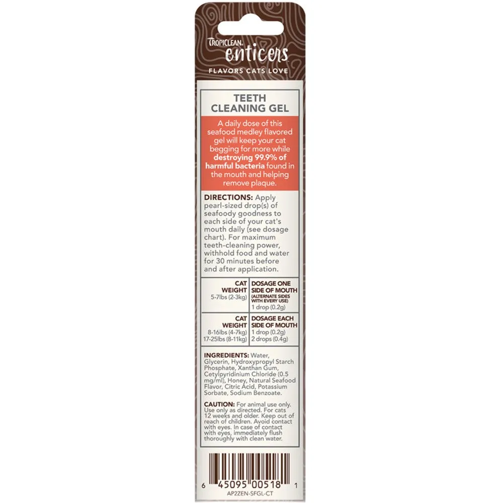 15% OFF: Tropiclean Enticers Seafood Medley Flavor Teeth Cleaning Gel For Cats 2oz