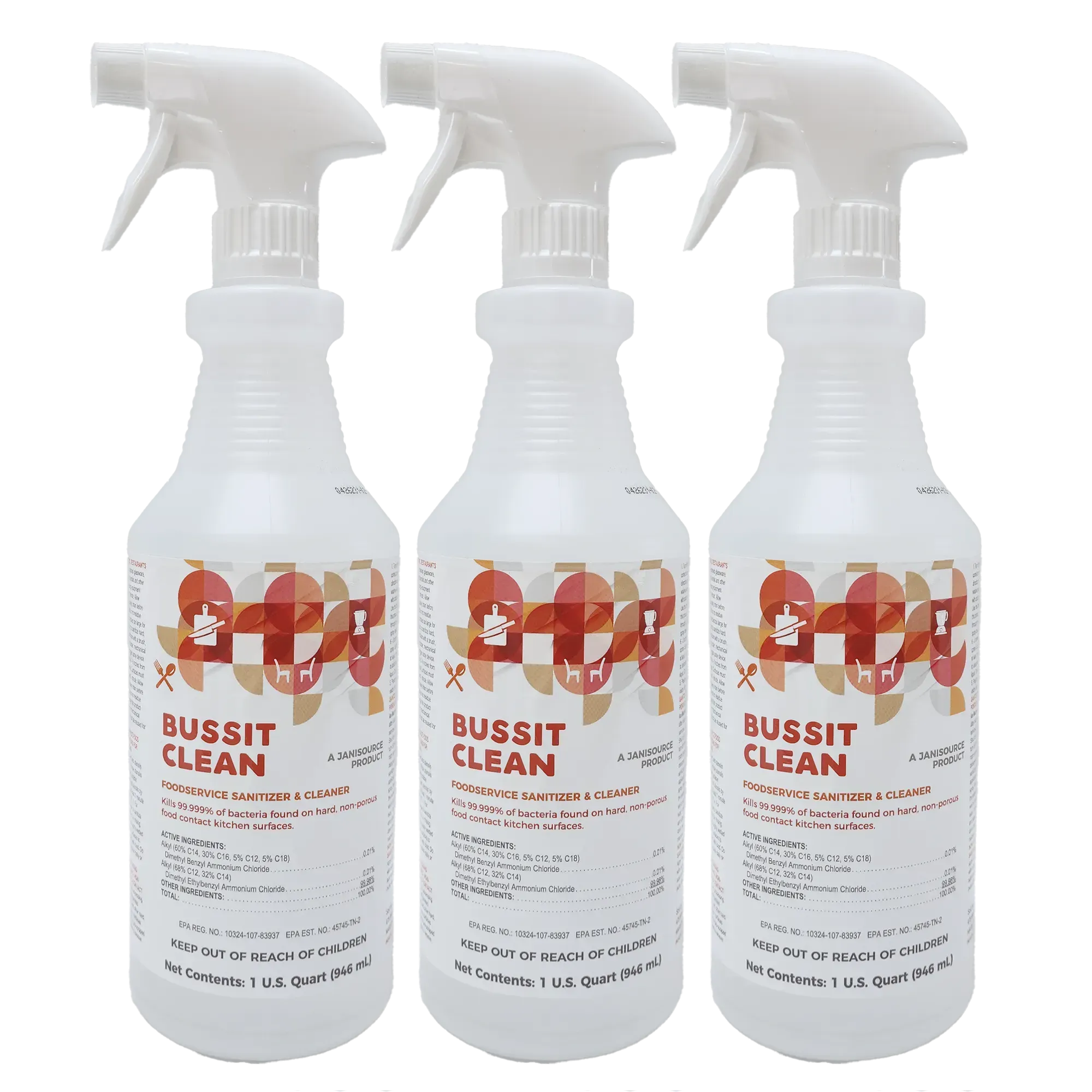 Bussit Clean Food Surface Sanitizer & Cleaner,  Spray & Wipe, Quart