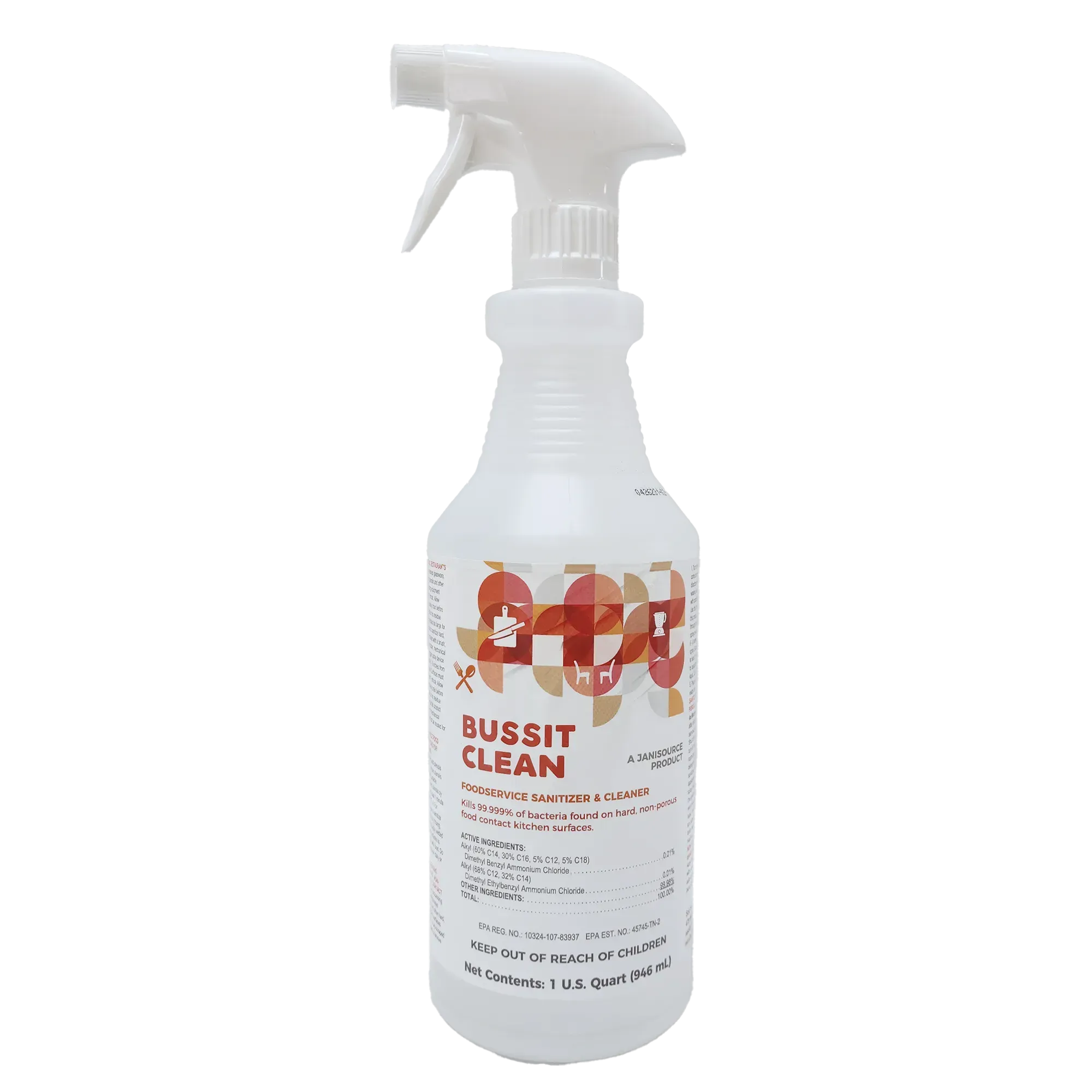 Bussit Clean Food Surface Sanitizer & Cleaner,  Spray & Wipe, Quart