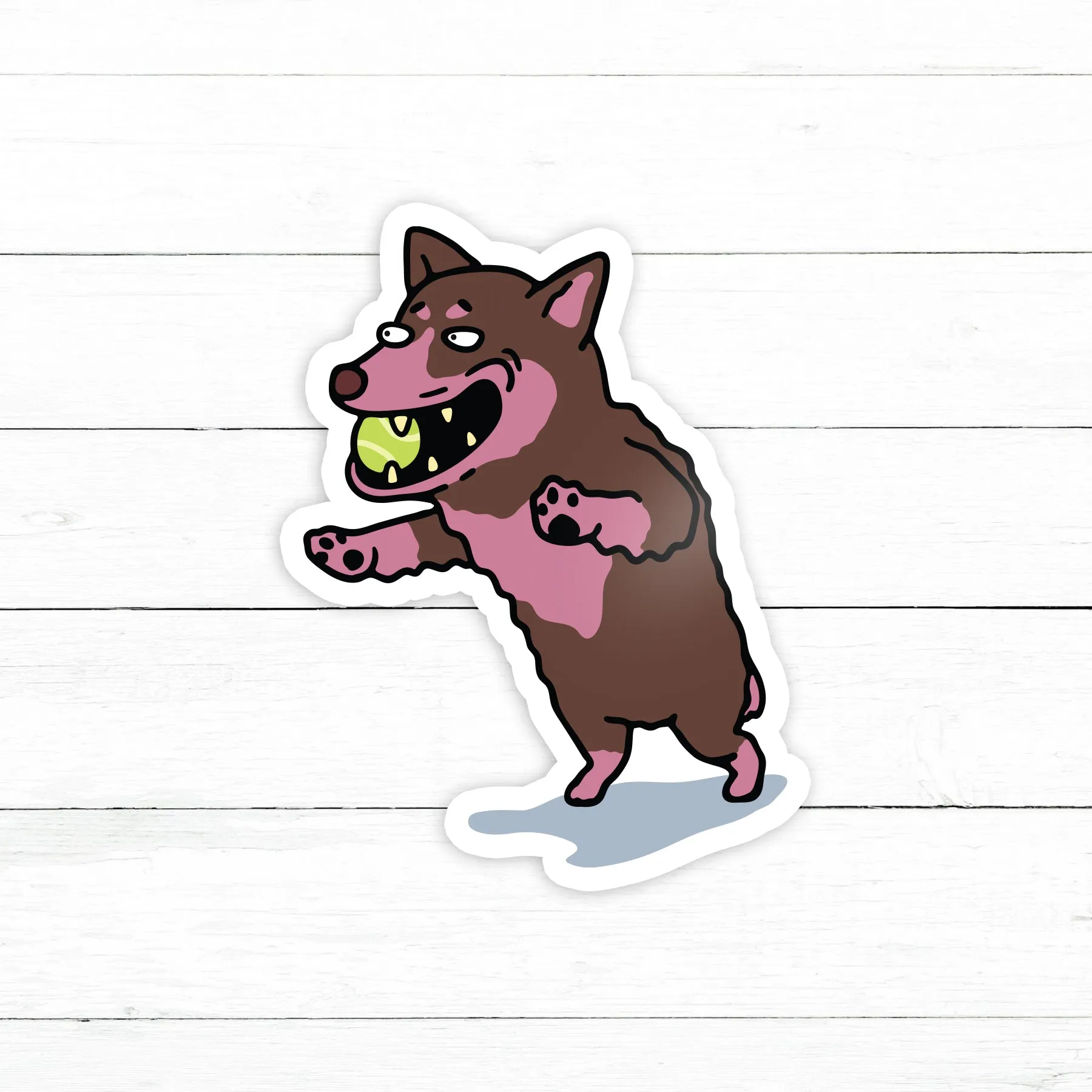 Dog with Tennis Ball Sticker | Waterproof Vinyl Decal | 3in