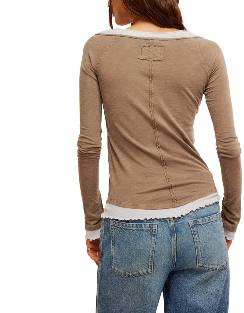 Free People We The Free Two's A Charm Long Sleeve - MOCHA WHITE COMBO
