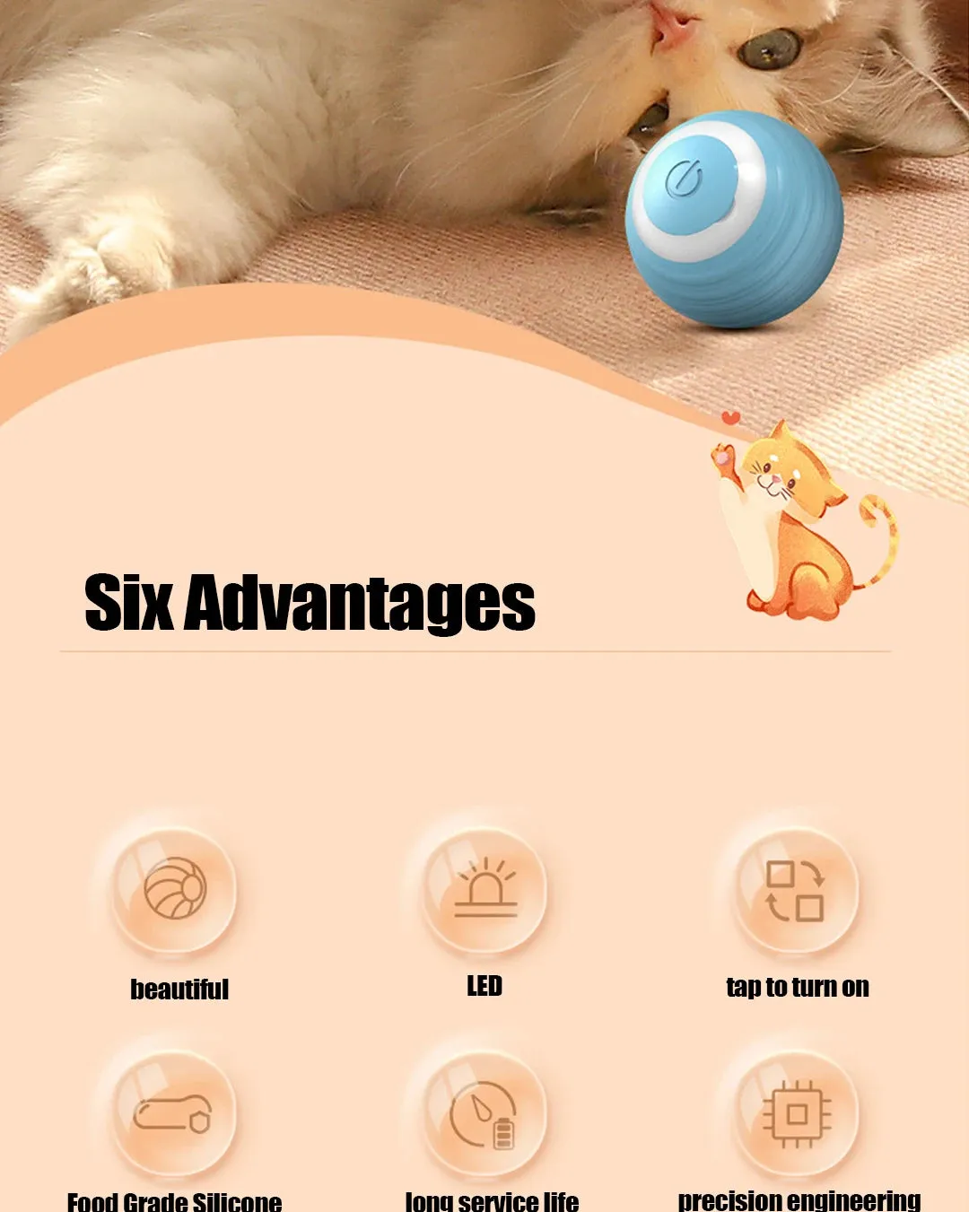 Interactive Cat Ball Toy Pet Silicone Premium Rechargeable with Light