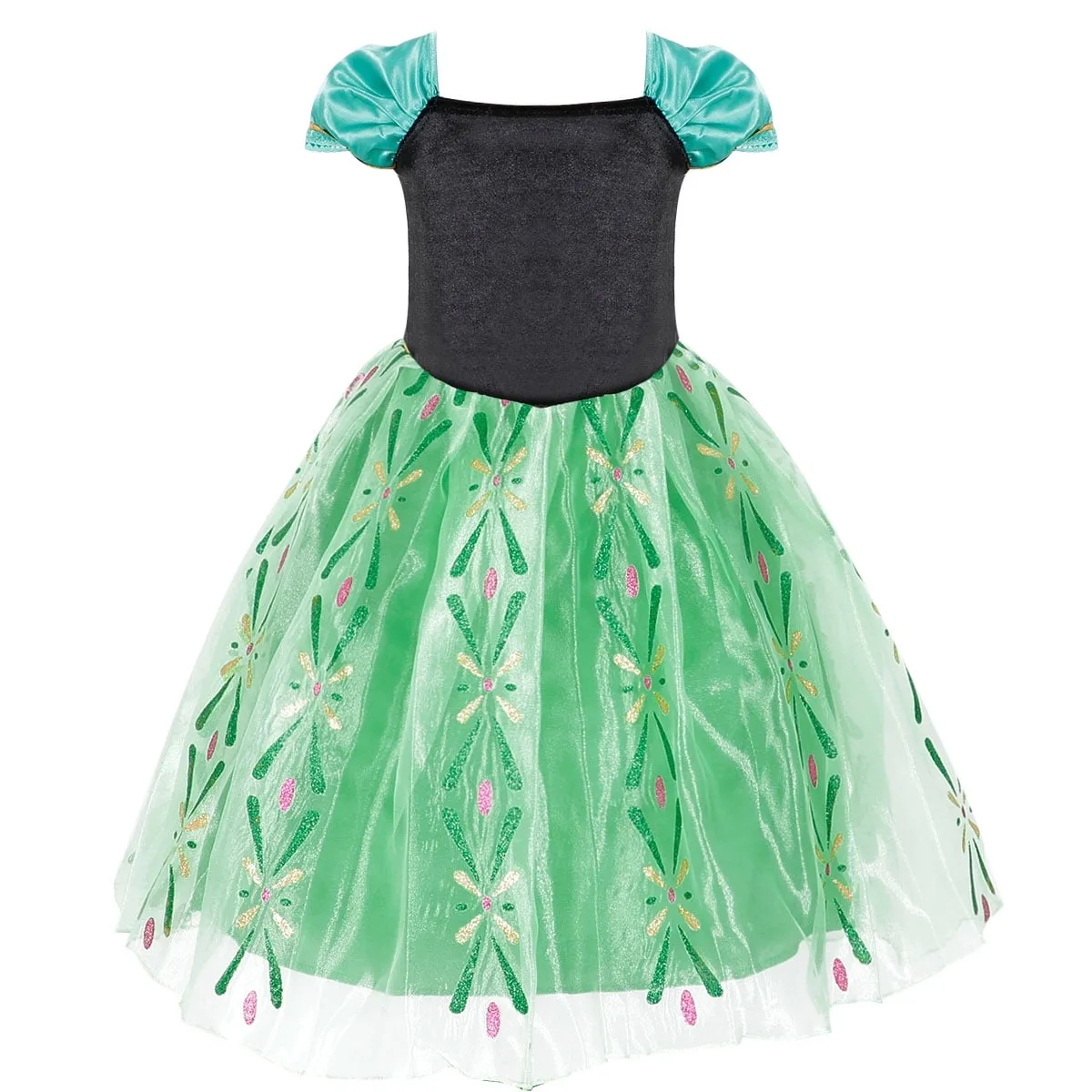 KAWELL Princess Anna Costumes Birthday Dress Up for Little Girls with Crown,Magic Wand,Gloves Accessories 3-7 Years