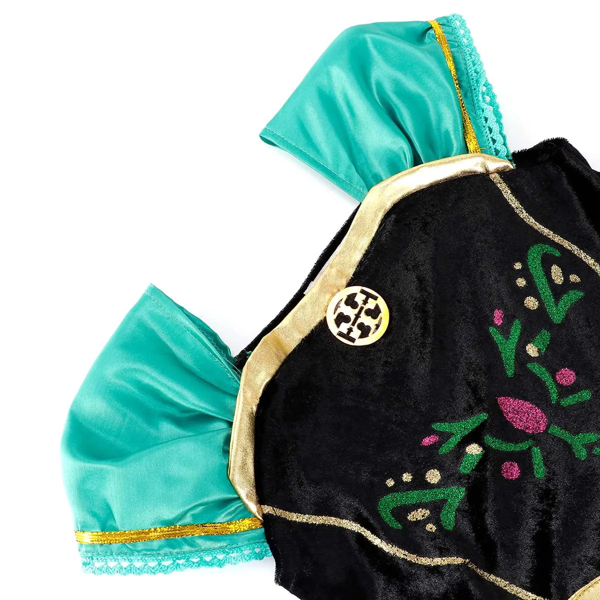 KAWELL Princess Anna Costumes Birthday Dress Up for Little Girls with Crown,Magic Wand,Gloves Accessories 3-7 Years