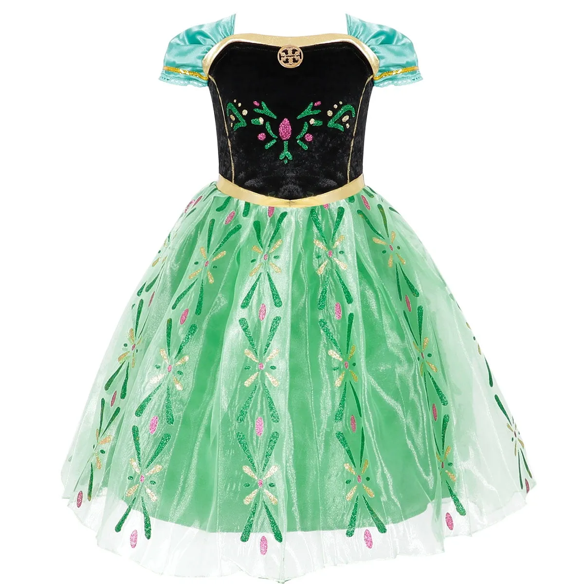 KAWELL Princess Anna Costumes Birthday Dress Up for Little Girls with Crown,Magic Wand,Gloves Accessories 3-7 Years