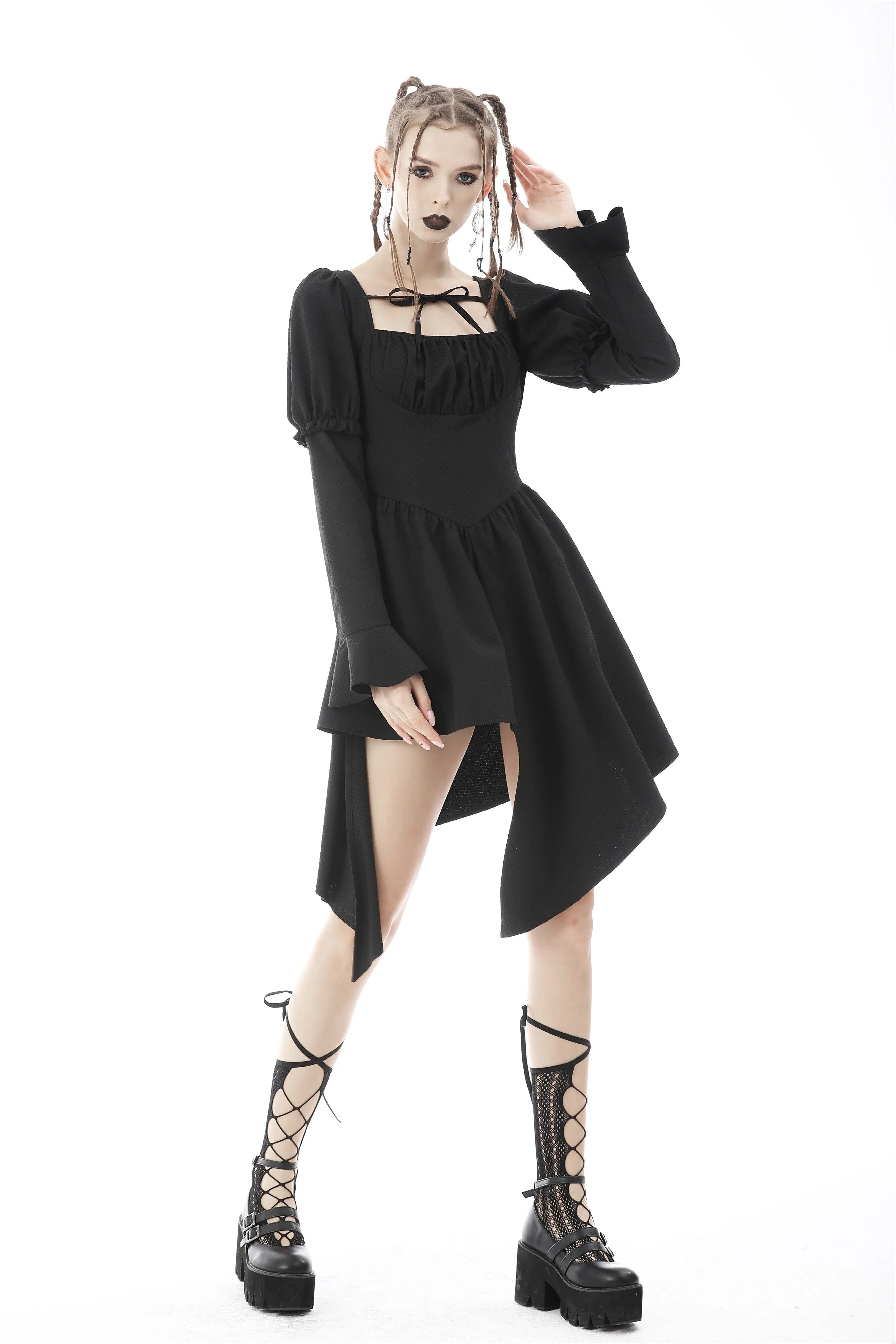Lost princess cutout hem puff long sleeves dress DW600