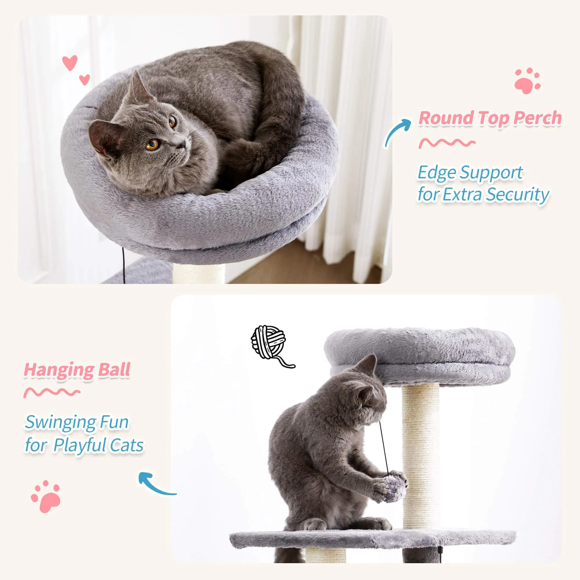Multi-Level Large Cat Condo with Scratching Posts and Pompoms