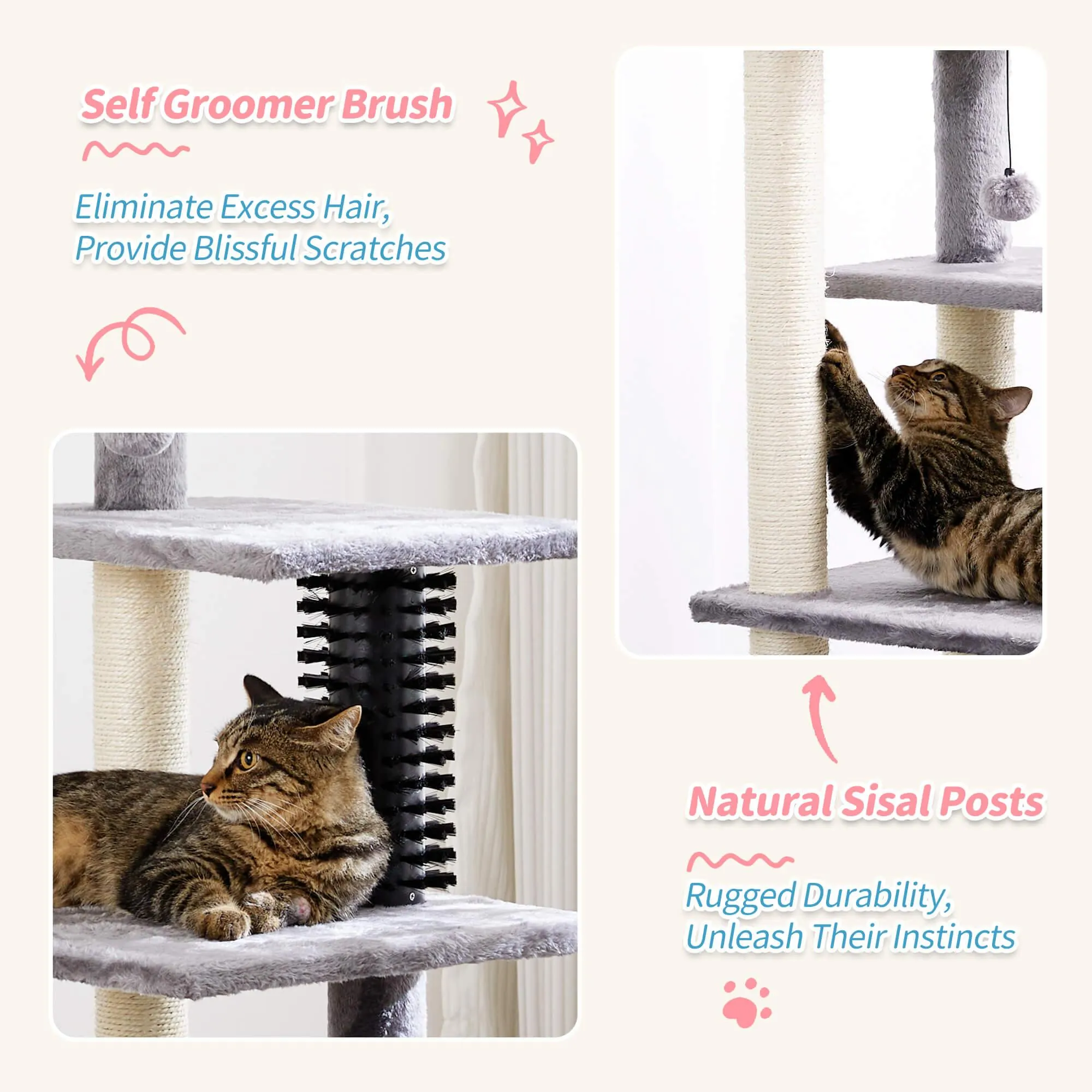 Multi-Level Large Cat Condo with Scratching Posts and Pompoms