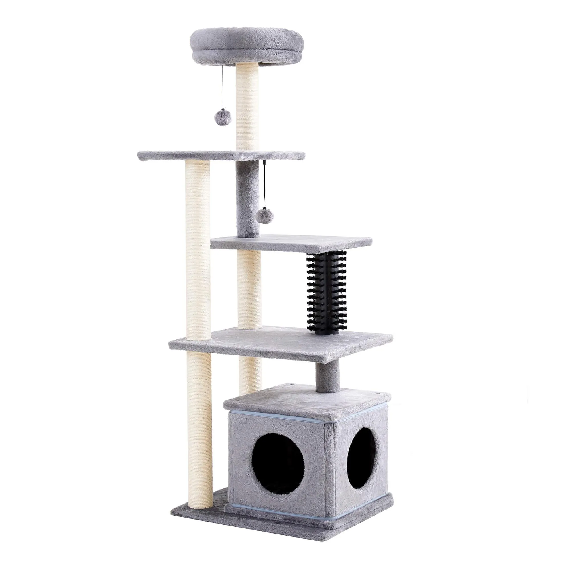 Multi-Level Large Cat Condo with Scratching Posts and Pompoms