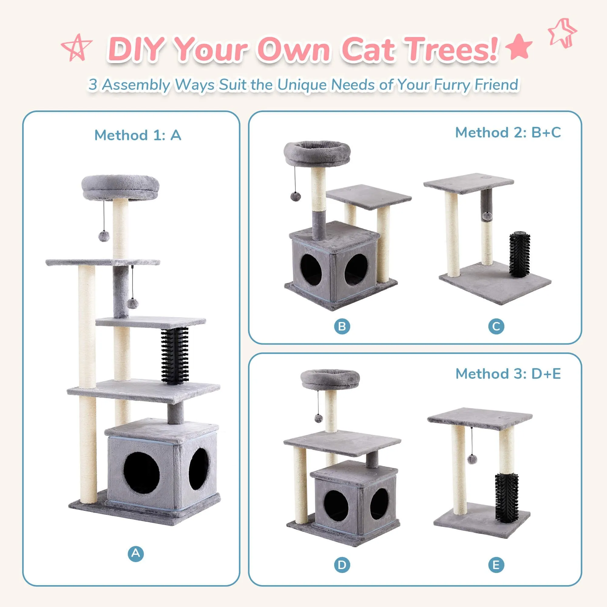 Multi-Level Large Cat Condo with Scratching Posts and Pompoms