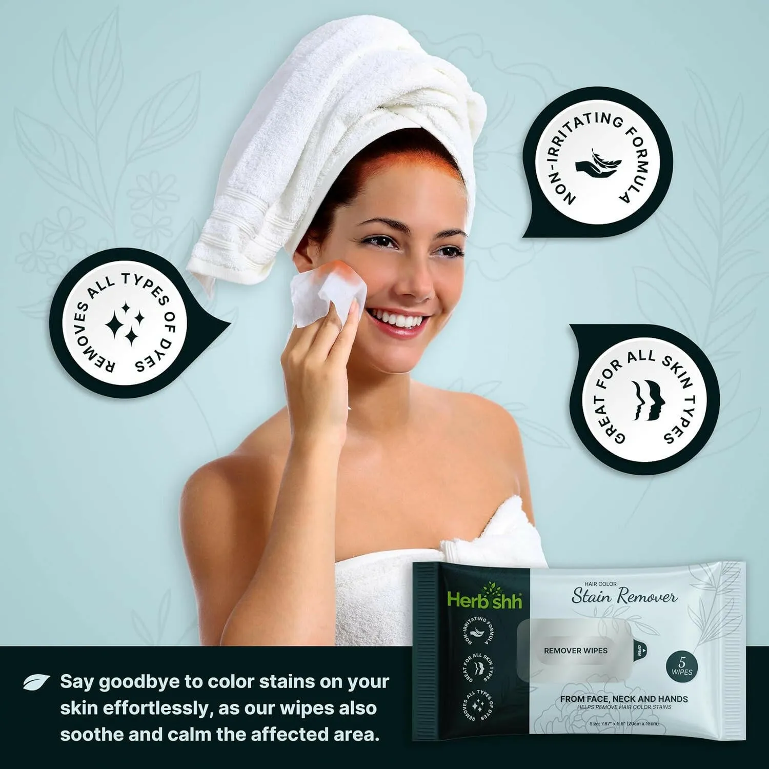 Pack of 5 Herbishh Hair Color Stain Remover Wipes