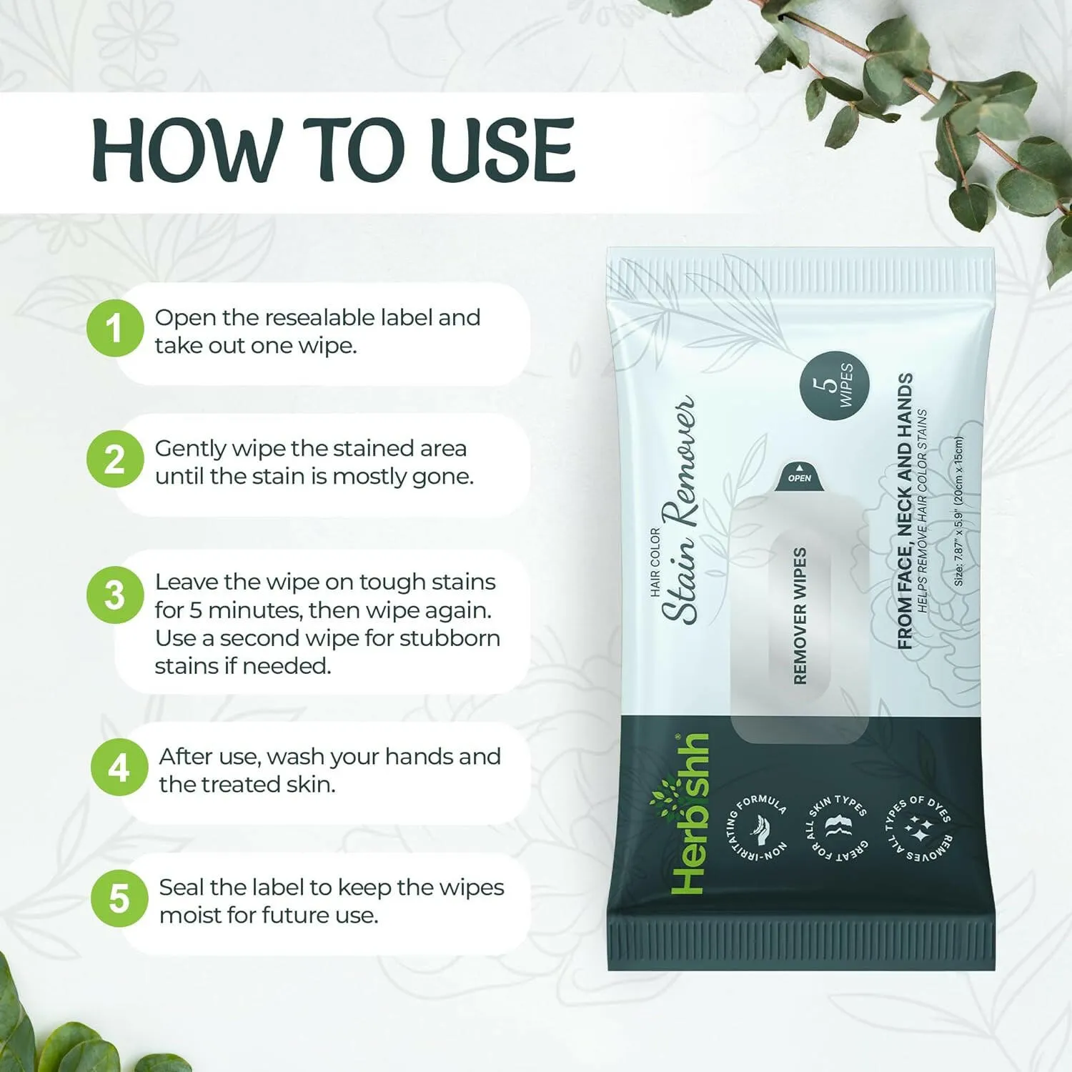 Pack of 5 Herbishh Hair Color Stain Remover Wipes