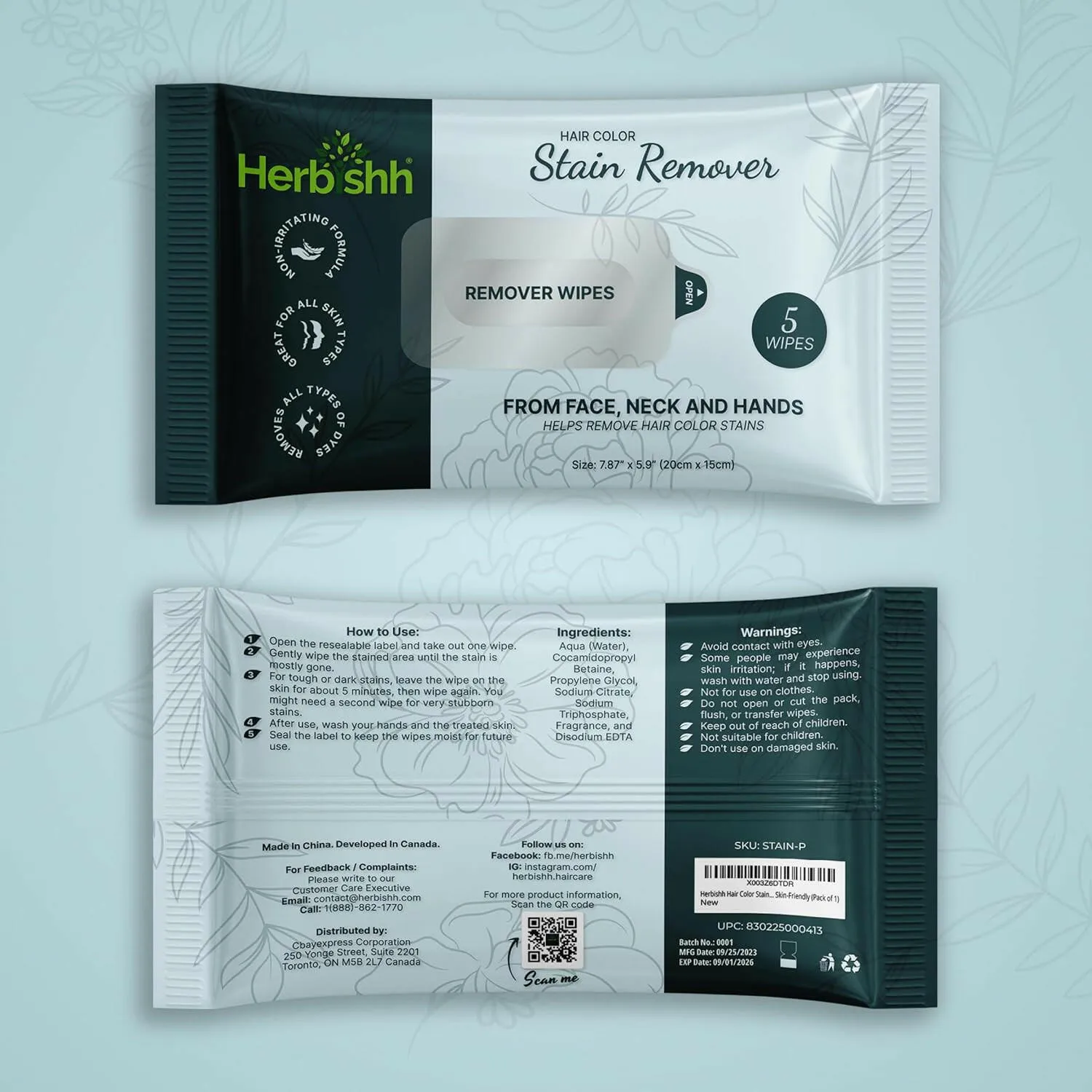Pack of 5 Herbishh Hair Color Stain Remover Wipes