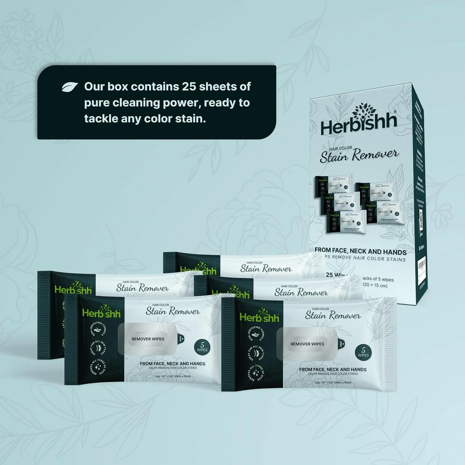 Pack of 5 Herbishh Hair Color Stain Remover Wipes