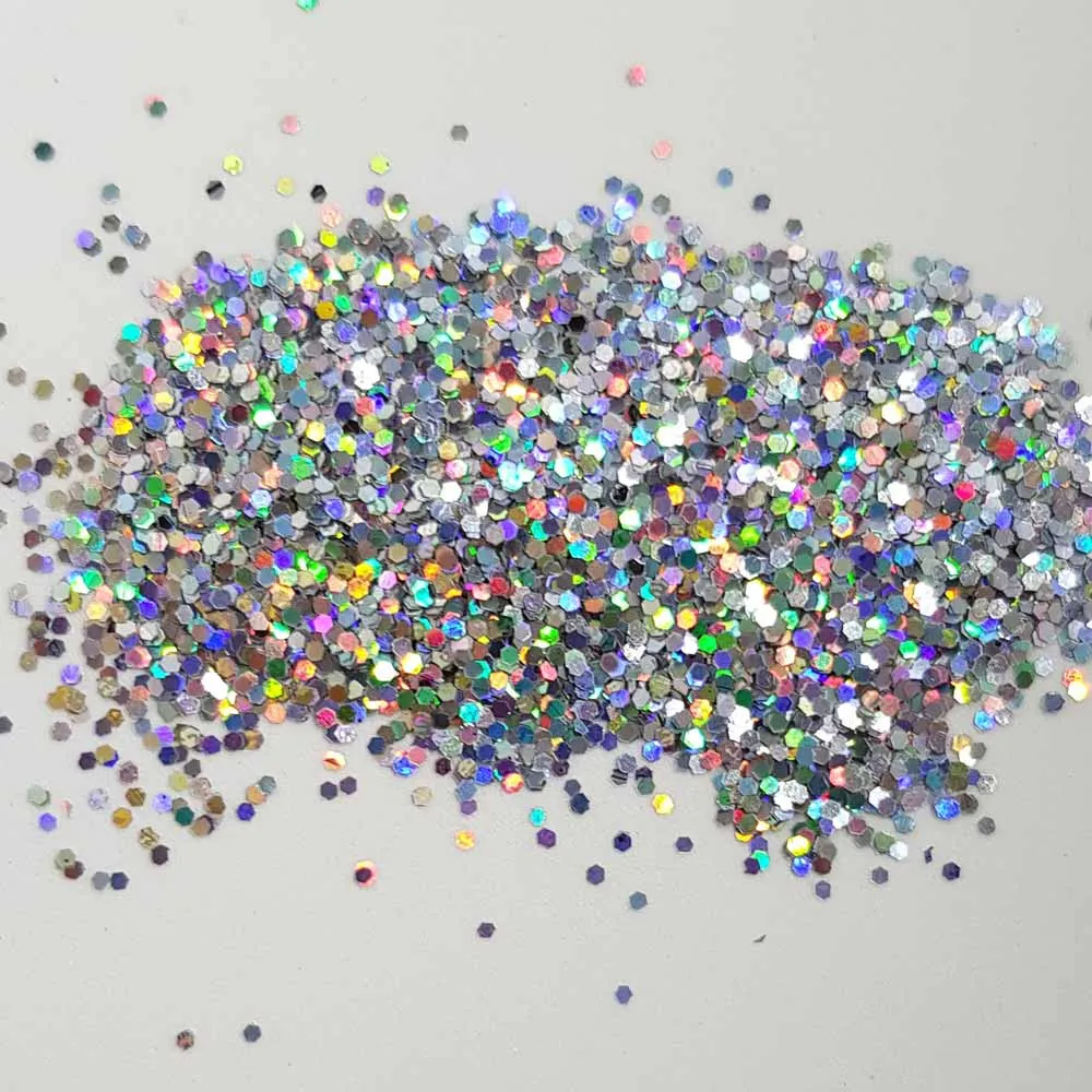 Silver Chunky Glitter (Holographic Glitter Mini Hexagons) - Silver Stardust