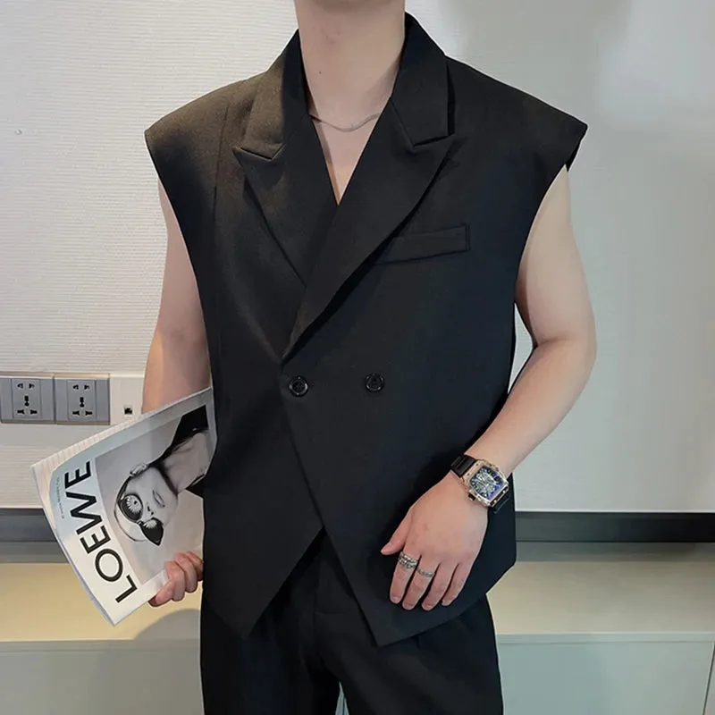 Summer Niche Design Suit Vest Men's Fashion Sleeveless Blazers Tank Tops Korean Style Loose Casual Tops Solid Color 9C617
