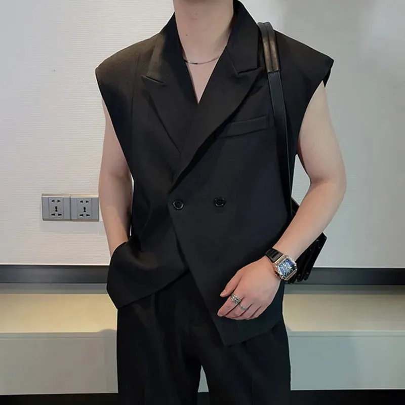 Summer Niche Design Suit Vest Men's Fashion Sleeveless Blazers Tank Tops Korean Style Loose Casual Tops Solid Color 9C617