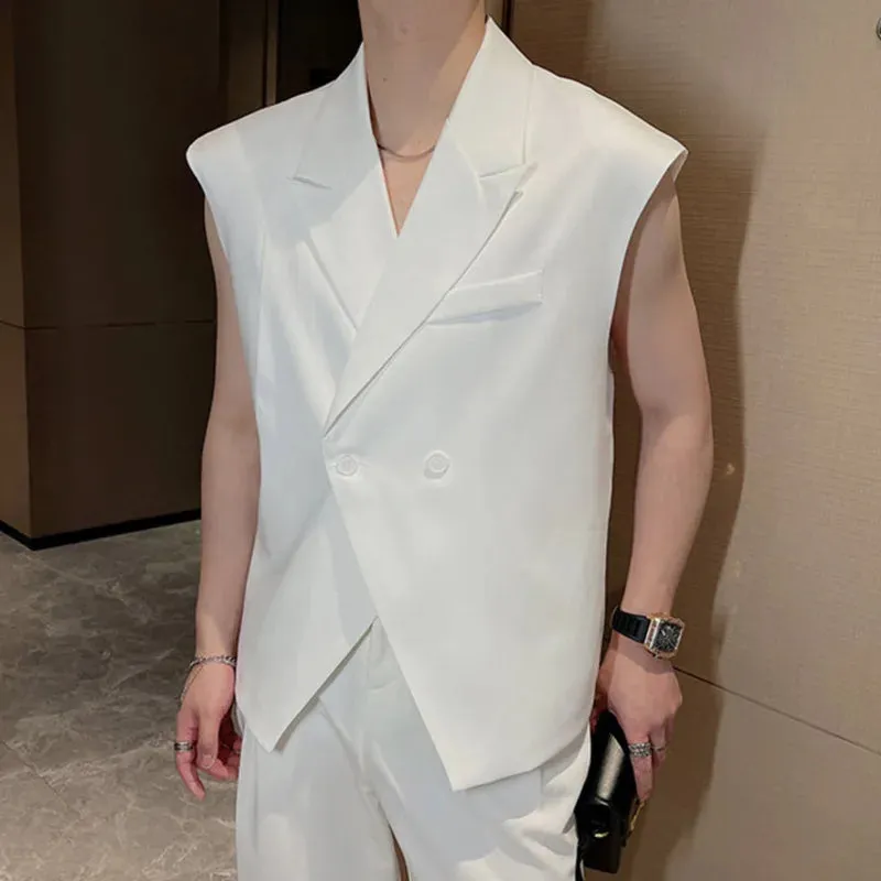 Summer Niche Design Suit Vest Men's Fashion Sleeveless Blazers Tank Tops Korean Style Loose Casual Tops Solid Color 9C617