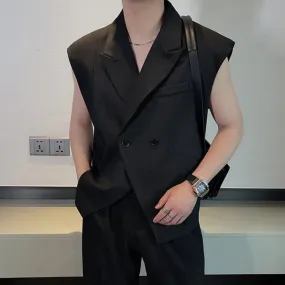 Summer Niche Design Suit Vest Men's Fashion Sleeveless Blazers Tank Tops Korean Style Loose Casual Tops Solid Color 9C617