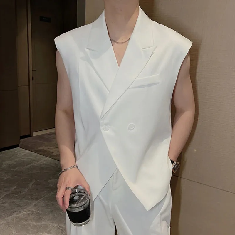 Summer Niche Design Suit Vest Men's Fashion Sleeveless Blazers Tank Tops Korean Style Loose Casual Tops Solid Color 9C617