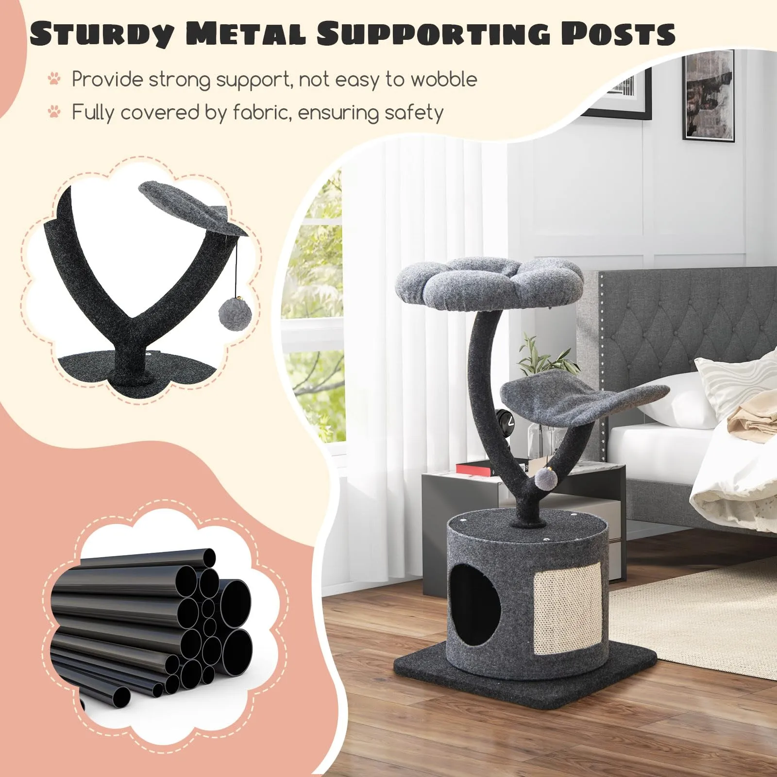 Tangkula Cat Tree for Indoor Cats, 35 Inch Small Cat Tower with Curved Metal Supporting Frame