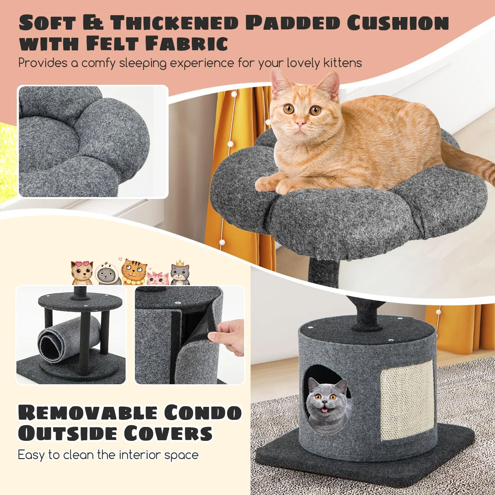 Tangkula Cat Tree for Indoor Cats, 35 Inch Small Cat Tower with Curved Metal Supporting Frame