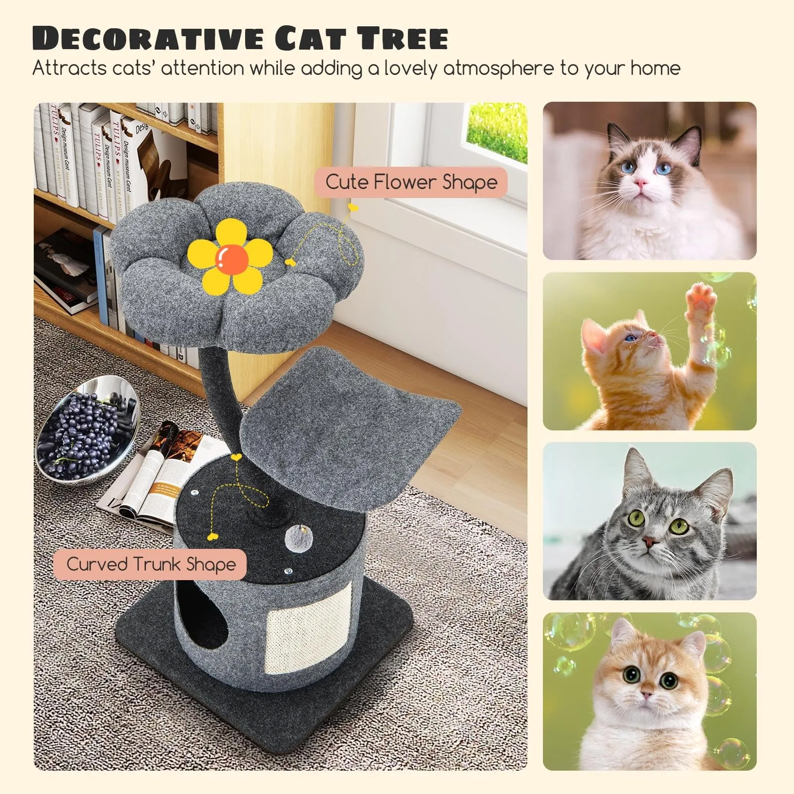 Tangkula Cat Tree for Indoor Cats, 35 Inch Small Cat Tower with Curved Metal Supporting Frame