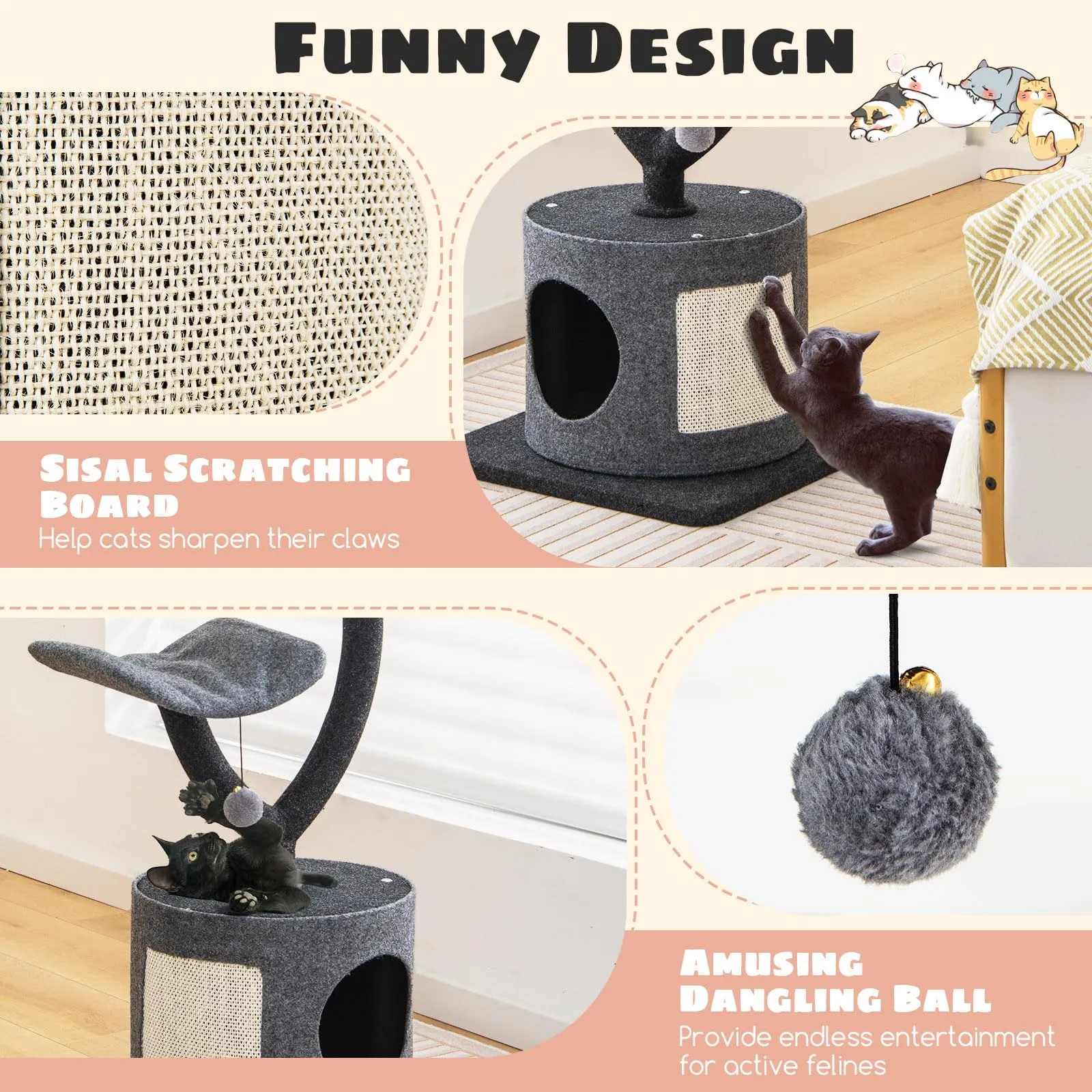 Tangkula Cat Tree for Indoor Cats, 35 Inch Small Cat Tower with Curved Metal Supporting Frame