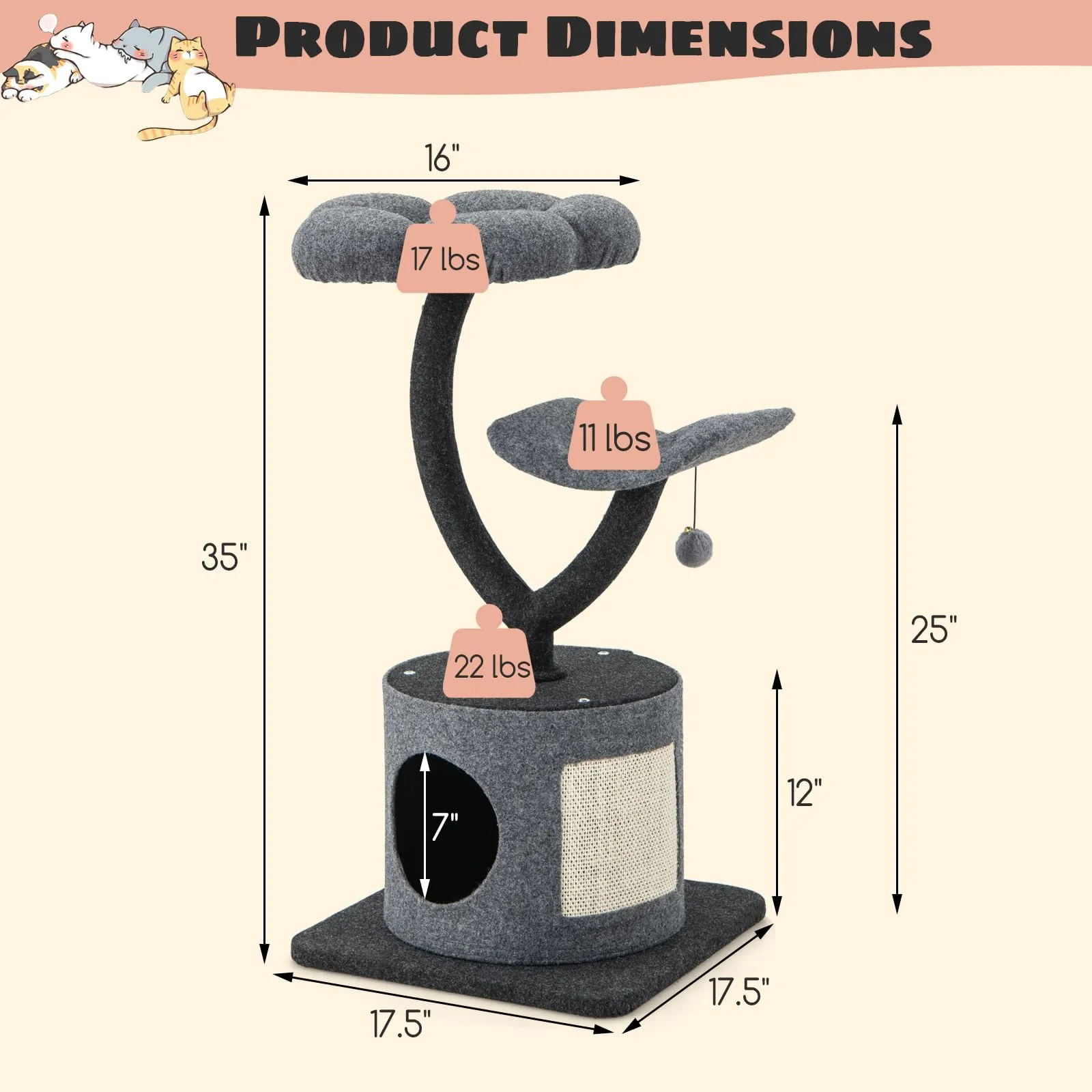 Tangkula Cat Tree for Indoor Cats, 35 Inch Small Cat Tower with Curved Metal Supporting Frame