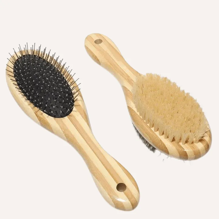 Tilley   Me | Bamboo Two-Sided Bristle and Wire Pet Brush